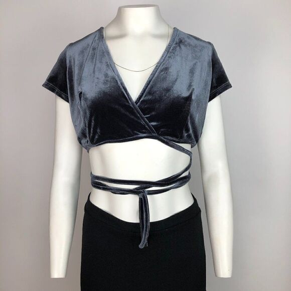 ZARA GREY VELVET WRAP TOP BLOUSE - Picture 6 of 7